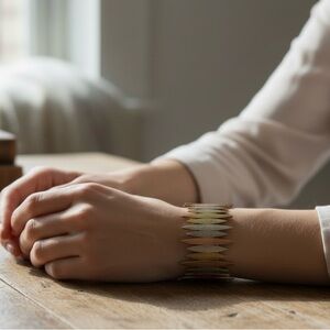 Vintage Tri-Tone Metal Spike Stretch Bracelet Statement Cuff